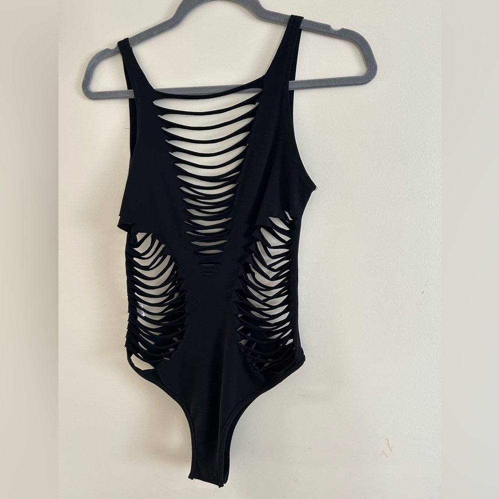 Black strappy bodysuit